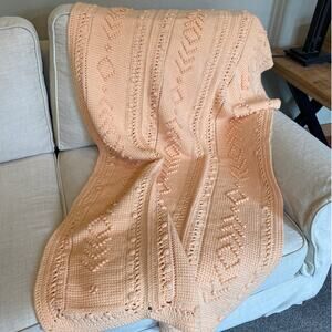 Handmade Crochet Peach Throw Crib Baby Blanket Mixed Stitch 33x30 Grannycore